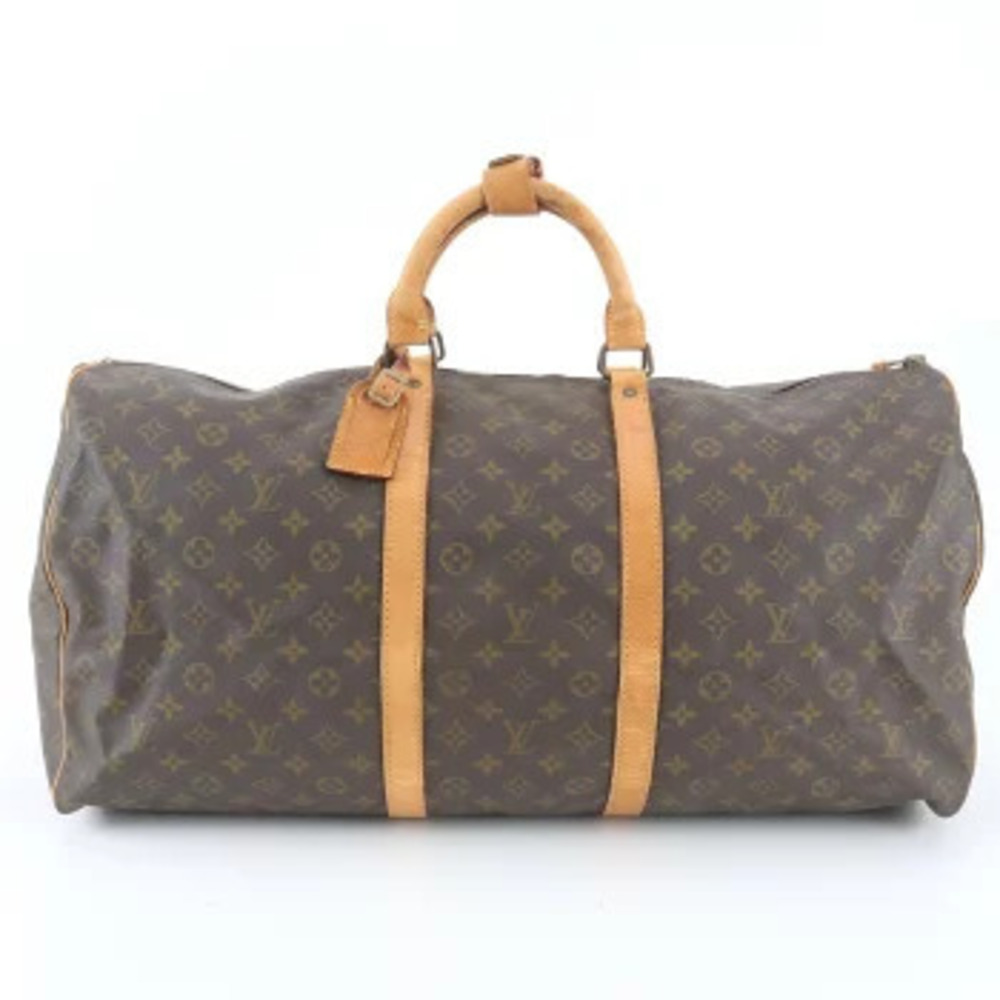 Louis Vuitton Monogram Keepall Leather Trip Tote Travel Bag Brown